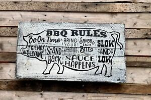 Handmade Hanging Farmhouse Primitive Hand Painted Home D Cor Signs Bbq Rules