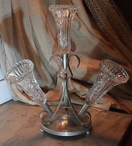 Vintage Silver Plate Epergne 4 Glass Founts England