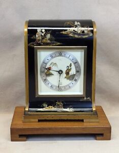 Restored Rare 1950 Elliott London Chinoiserie Painted Lacquer 8 Day Shelf Clock