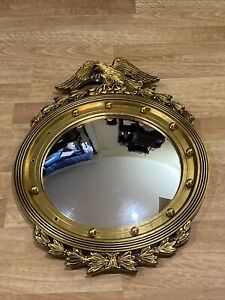 Antique American Federal Eagle Large Gold Gilt Wooden Convex Mirror 33 X 23 5 