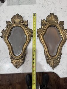 Pair Of Vtg Carved Mirror Gold Antique Ornate Wall Italian Florentine Gilt