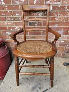 Antique Dining Chair Solid Walnut Cane Seat Burl Back 3