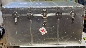 Rare Find Vintage Woana Aluminum Steamer Travel Trunk Tour Stickers See