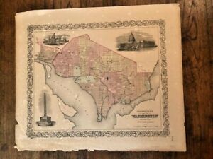 Antique Colored Map Georgetown The City Of Washington 1855 Colton Map