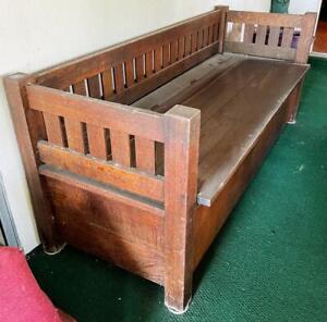 Old Antique American Mission Arts Crafts Era Oak Sofa Storage Bench Furniture