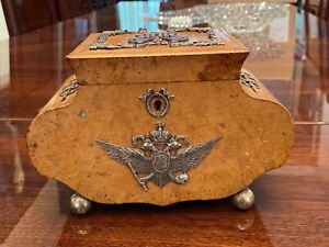 Russian Silver 84 Enamel Karelian Birch Wood Large Jewelry Box Imperial Present