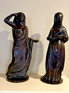 Pair Antique Bronze Female Figurines Listed Artist Hermann Hahn Brandsetter