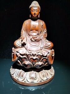 Wooden Indian Statue Buddha Carving Wood Vintage Shakyamuni Tathagata Amitabha