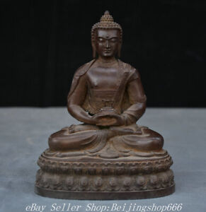 6 4 Marked Chinese Purple Bronze Shakyamuni Amitabha Buddha Statue Sculpture