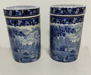 Rare Pr 18th Early 19th C Wedgwood Transfer Printed Earthenware Biscuit Jars