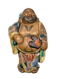 Hotei Budai God Kutani Pottery Statue 10 5 Inch Japanese Antique Figurine Figure