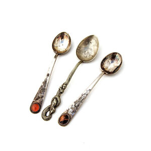 Chinese Silver Ornate Teaspoons Set Russian Expatriate 1920s