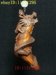 7 4 Cm Chinese Boxwood Hand Carved Dragon Statue Old Netsuke Table Ornament Gift