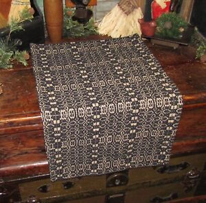 Primitive Antique Vtg Style Black Linen Cotton Woven Coverlet Runner Rq22bsr