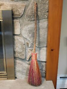 Vintage Straw Hearth Fireplace Witch Broom Natural Bark