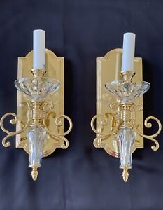 Authentic Waterford Pair Brass Crystal Wall Sconce Georgian Traditional