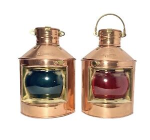 Hop Fat Cheong Pair Of Of Port Starboard Ships Brass Lanterns 9 Red Green