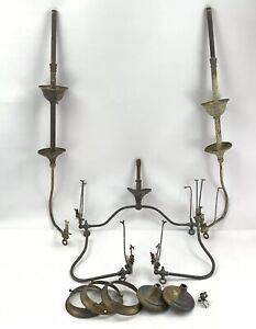 Lot Of 5 Antique Vintage Brass Copper Gas Light Chandeliers Light Fixtures Lamps