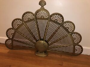 Vintage Brass Peacock Fireplace Fan With Seashell