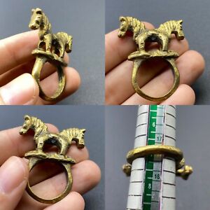 Twin Horse Ancient Roman Gold Plated Very Old Unique Lovely Ring