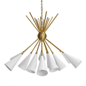 Conical Brass Sputnik Chandelier Stilnovo Style Ceiling Light In White Color