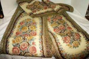 Vtg Belgium Tapestry Runner Floral Metallic Lace Extra Long 112 Inches Stunning
