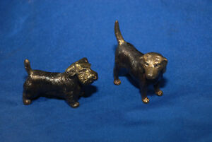 Vintage Pair Of Bronze Dogs Terrier And Retriever 3 Miniatures