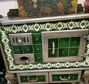 Antique European Porcelain Hand Painted Tile Stove Oven Decorators Dream Piece