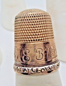 Antique Thimble 14k Gold Sterling Silver Engraved Monogrammed Eb Size 11