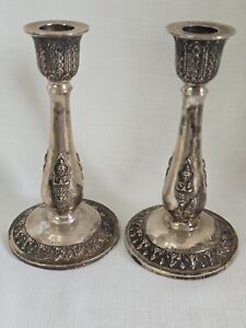 Antique Pair Siam Sterling Silver Candle Sticks 7 Use Or Scrap