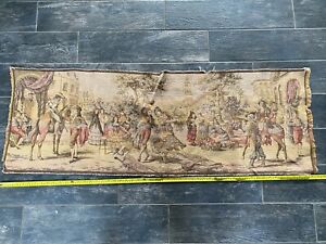 Old And Beautiful Tapestry 53 X18 Great Size And Street Scene Horses Nice