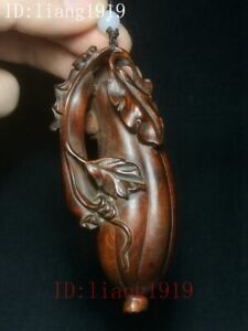 Japanese Boxwood Hand Carved Towel Gourd Luffa Statue Netsuke Gift Collectable