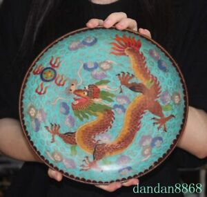 10 China Bronze Cloisonne Dragon Loong Tray Pallets Dish Plate Statue
