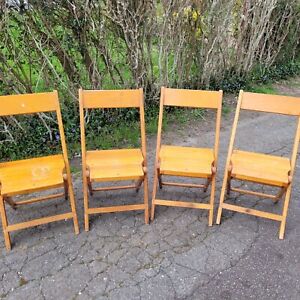 2 Vintage Snyder Oak Wooden Folding Slat Chairs Solid