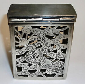Sterling Silver Cigarettes Case Reticulated Dragon And Cloud Motif Very Rare