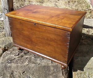 Antique Dove Tail Childs Or Dolls Blanket Box W Turned Legs 1860s Era