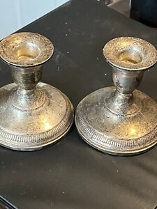 Vintage Pair 2 Sterling Silver Columbia Weighted Candle Holders Candlestick
