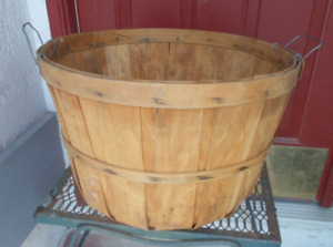 Antique Wood Splint Apple Gathering Basket W Wire Handles 18 Inch