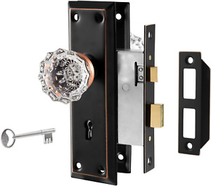 Upgraded Mortise Lock Set For Interior Door Antique Vintage Style Crystal Glass