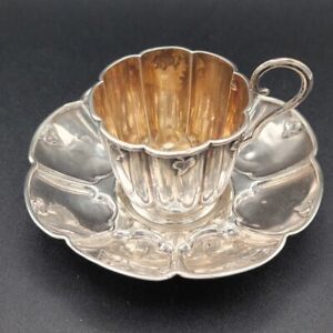 French 950 Sterling Silver Cup Saucer Martial Fray Paris 1852 Rare Must See