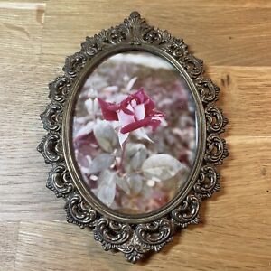Antique Collectible Flower Wall Hanging Brass Plaque Frame Made In Italy Great