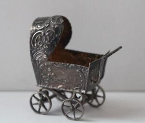 Antique 800 Silver Miniature Embossed Nude Woman Dollhouse Baby Carriage