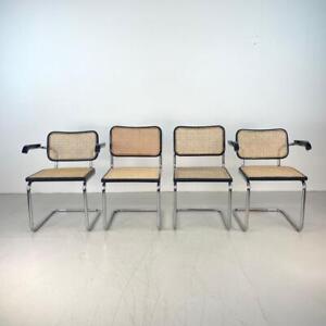 Set Of 4 Vintage Black Cantilever Dining Chairs Cesca After Marcel Breuer 3993