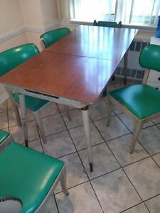 Vtg Mcm 1950 S Walters Of Wabash Formica Kitchen Table 1 Leaf 5 Chairs Green Vin
