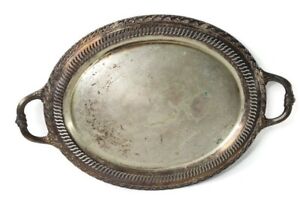 Vintage Wm Rogers Round Silver Plated Serving Tray Ornate