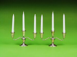Pair Of 3 Light International Weighted Sterling Silver Candelabra Candle Holder 