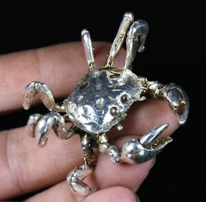 5 5cm Rare Old Chinese Miao Silver Feng Shui Crab Lucky Statue Sculpture
