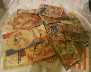 Set Of 16 Large Victorian Vintage Patriotic 4th Of July From Old Postcard Images