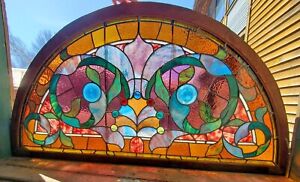 Large Antique Stained Glass Arch Window