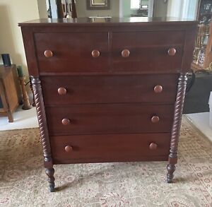 Antique Willett Solid Cherry Tall Chest Of Drawers Dresser
